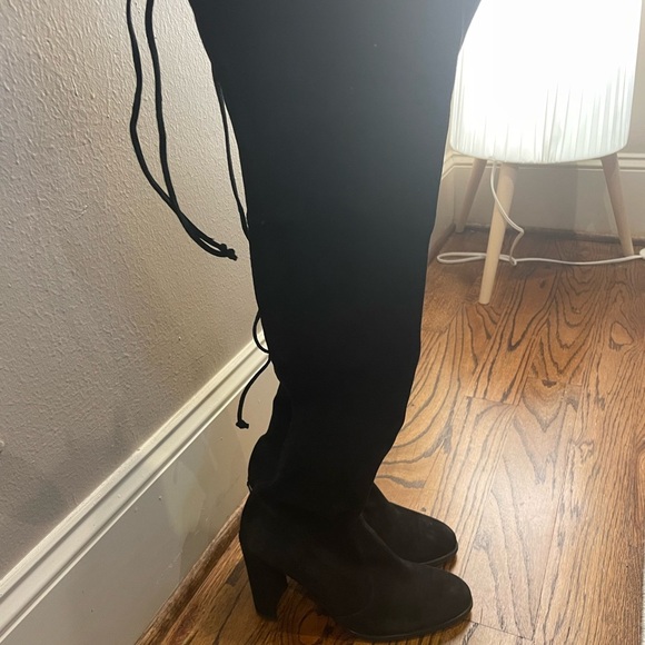 Stuart Weitzman Black Over-the-Knee Boots with Block Heel - Picture 2 of 5